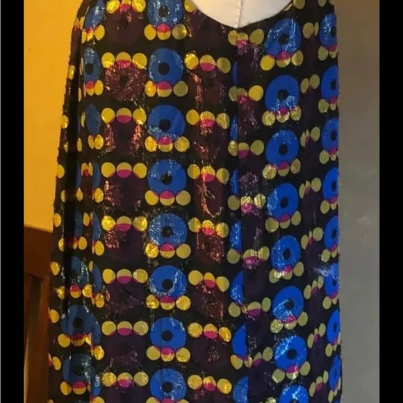 Anna Sui M Lurex Shift Dress Circles Sleeveless Holiday - Picture 7 of 10